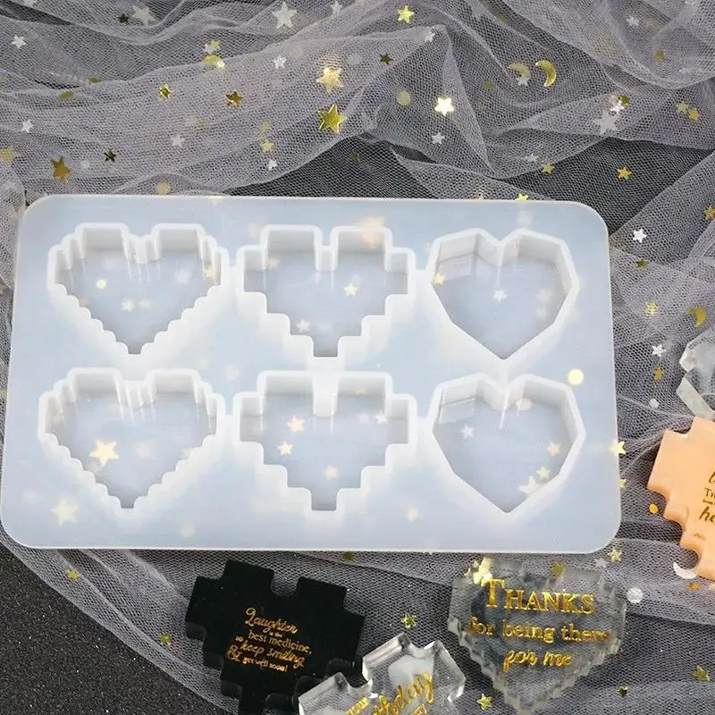 NONE Créatif bricolage bijoux faits à la main outils pendentif Silicone moules résine cristal UV résine époxy moule Pixel amour coeur forme haut miroir