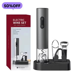 Electric Wine Opener Set with Wine Stopper, Pourer and Storage Base - Smart Kitchen Accessories to Impress Your Guests