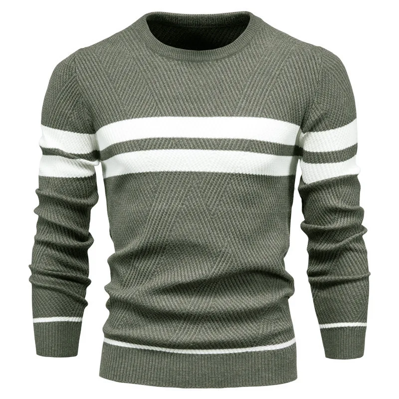 2024 Autumn and Winter Men\'s Casual Striped Men\'s Sweater Pullover Color Blocking Round Neck Men\'s European Size Knitwear