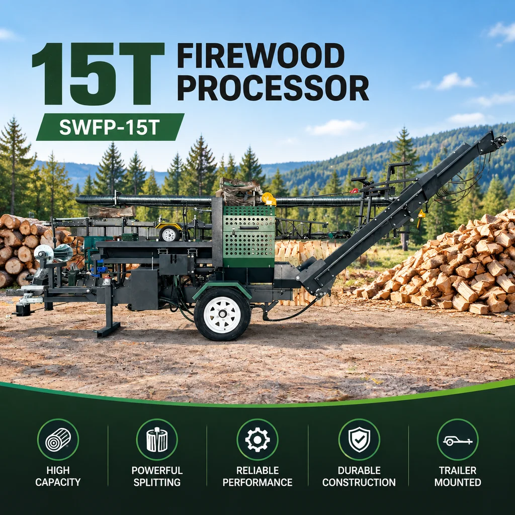 SWFP 15T Firewood Cutting Machine 40cm Maximum Diameter 55cm Log Length Manual Splitting Equipment