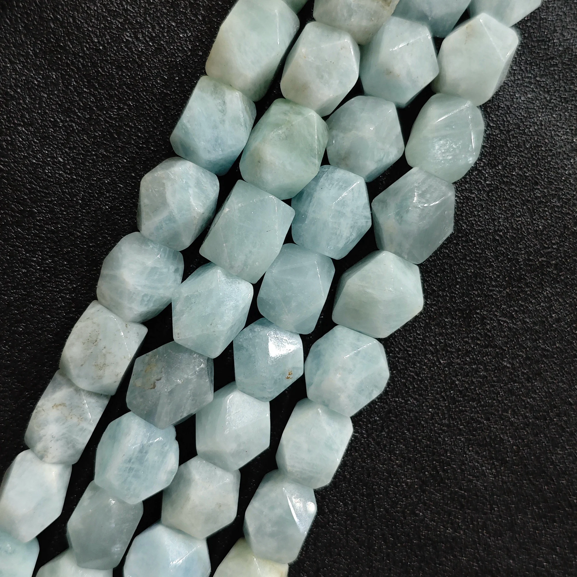 Natural Aquamarine Chunky Faceted Loose Gemstone Beads Strand Ice Blue Column Nugget Spacer DIY Jewelry Making Supplies