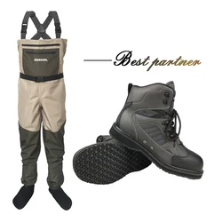 Fly Fishing Clothes Waders Outdoor Hunting Wading Pants and Shoes Overalls Rubber Sole Fishing Boots Rock Aqua Shoes FXR1