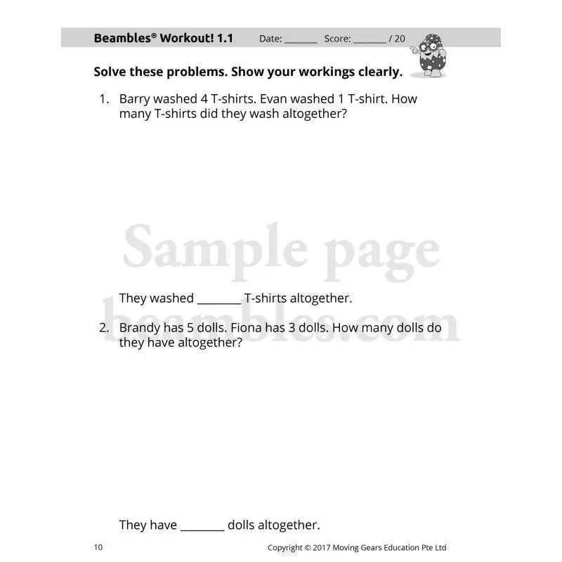 Beambles Mathematics StepByStep مشاكل الكلمات الابتدائية 1 كتاب 1 BEAMBLES BEAMBLES 9789814717304 كتاب