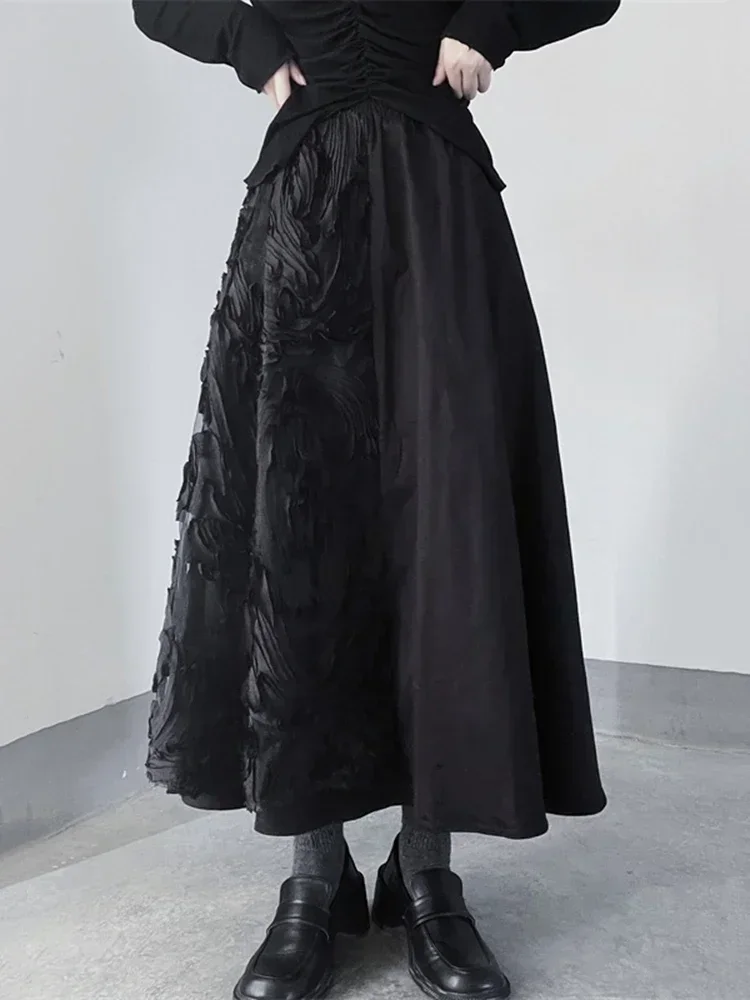 

XITAO Loose Patchwork Skirt Solid Color Slimming All-match Women 2025 Spring Summer New Casual Elastic Waist Trend Skirt HQQ1897