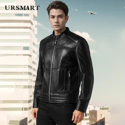 Classic black standing collar genuine leather men's jacket 2024 autumn/winter fashion motorcycle custom sheepskin short Coats