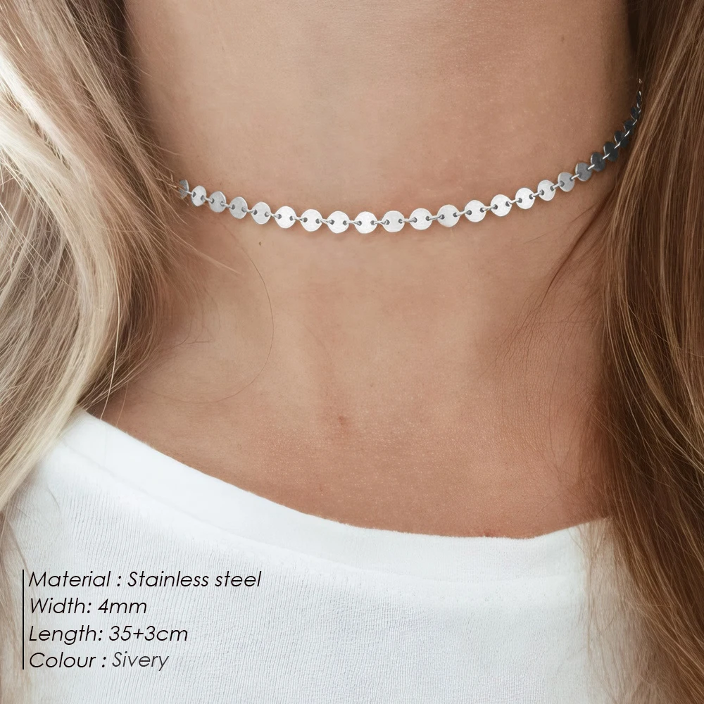 eManco 4MM Silver Color Stainless Steel Choker NecklaceWomen Korean Aesthetic Necklaces for Women Best Friend  Jewelry