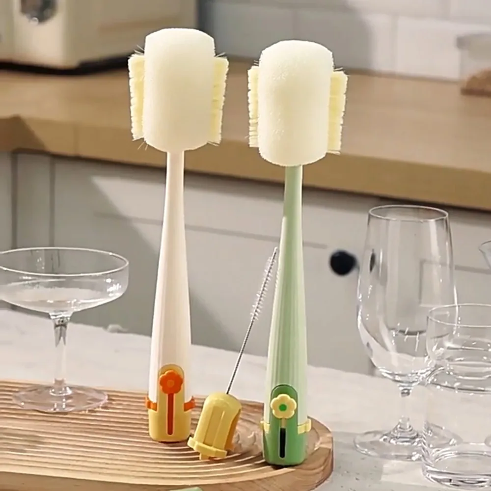 

Многоцелевой инструмент для мытья чашек 5-в-1, длинная ручка, вращение на 360 градусов, щетка для чистки детских бутылочек, удобный очиститель бутылочек с водой