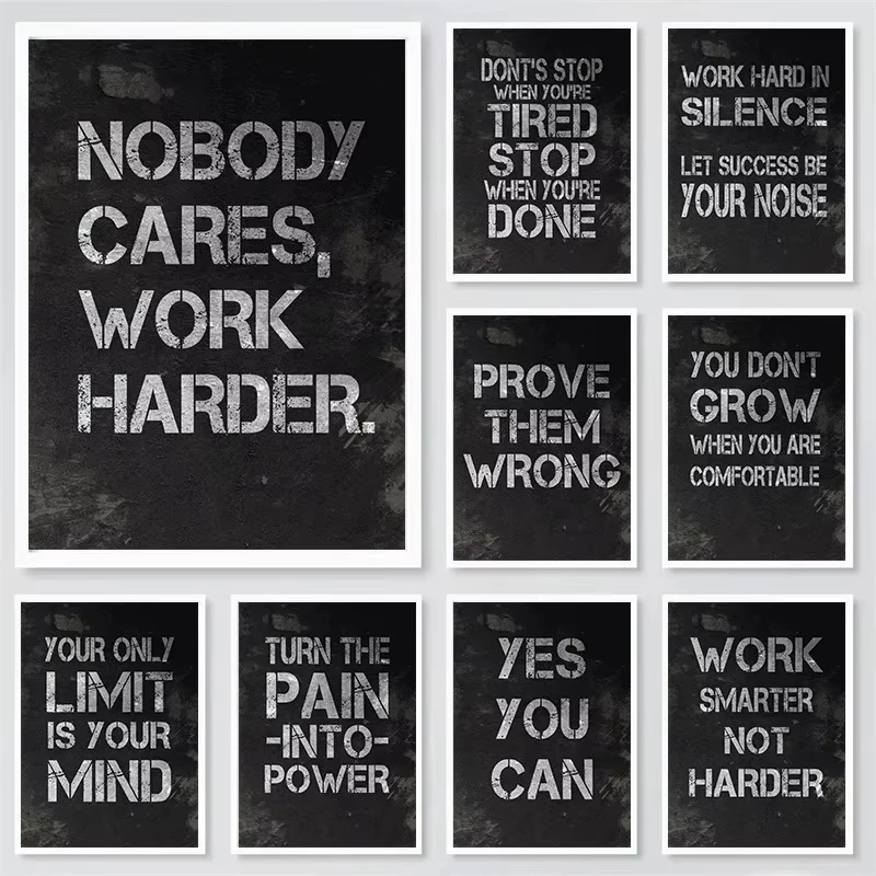 Inspiration - Póster con Fondo Negro, Impresión en Lienzo, Decoración Artística de Pared con Citas de Nobody Cars Work Harder, B