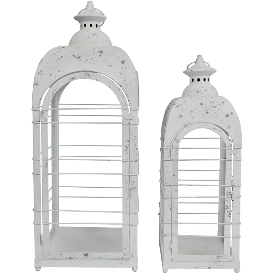 Linterna vintage de metal desgastado para estilo granja, uso interior y exterior, candelabro grande rústico, ideal para