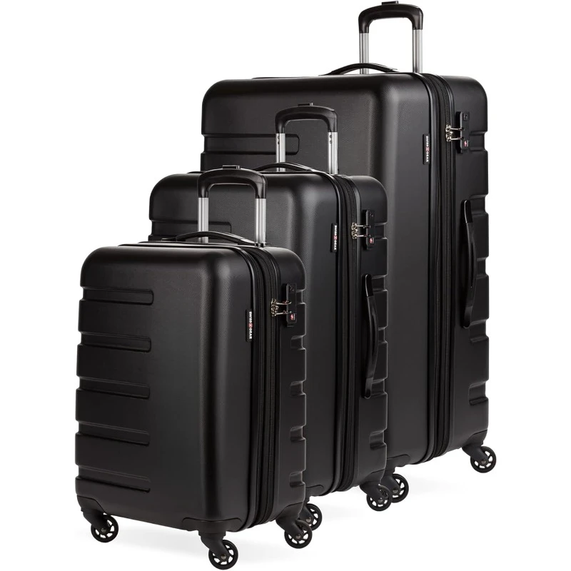 home.7366 Hardside Expandable Luggage with Spinner Wheels, Black, 3-Piece Set (19/23/27)