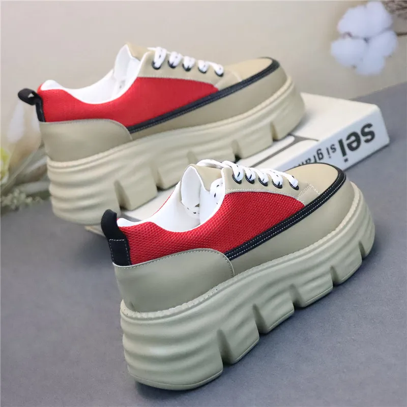 

Thick-soled Platform Shoes Women's 2023 New Mesh Surface Breathable Height Increase Light Casual Mixed Color Shoes 8cm Sneakers