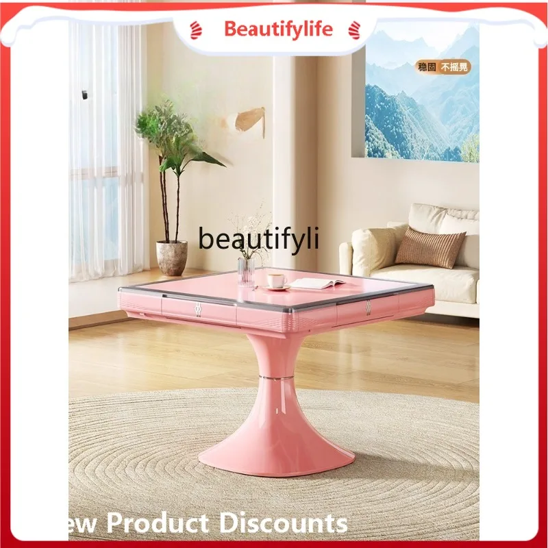 Slim Waist Standing Column  Machine Fully Automatic Roller Coaster Dining Table Dual-use Low Sound Pink Mahjong Table Business 1