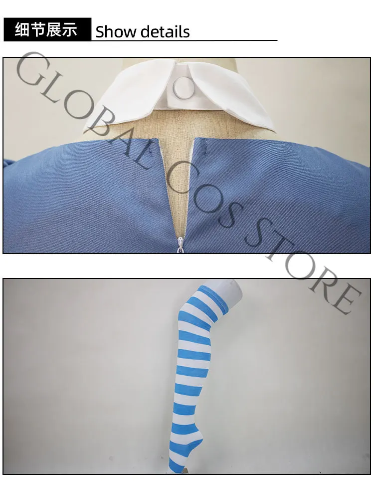 PANTY & STOCKING ×SWEETS PARADISE Cooperation Stocking Cosplay Costume Wig Blue Maid Blue Neck Bow Set for Halloween Party