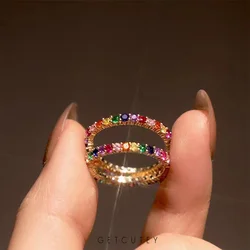 European and American light luxury rainbow zircon versatile temperament ring vintage style high-end sense simple ring women