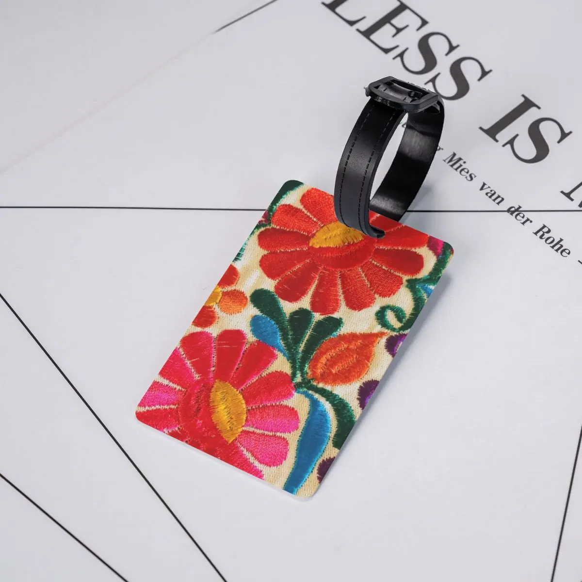 Custom Mexican Flowers Embroidery Art Luggage Tag Privacy Protection Textile Floral Folk Baggage Tags Travel Bag Labels Suitcase