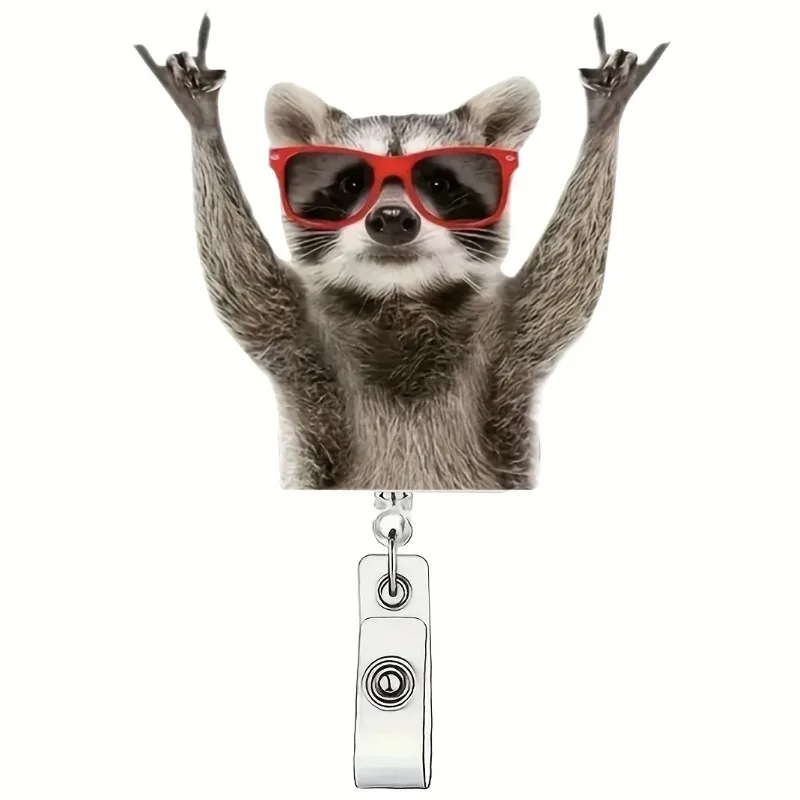 1pc clipe de crachá retrátil de guaxinim hip-hop bonito, corda de náilon durável, adequado para trabalhadores de escritório, enfermeiras, estudantes, médicos