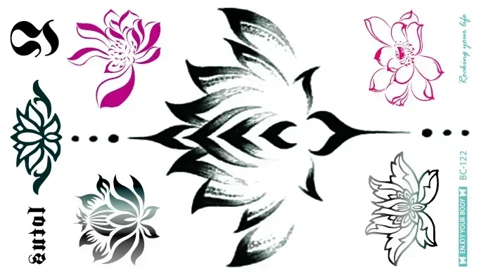  BC-122 Lotus Flower Taty Waterdrop Waist Fake Tattoo Tatuagem For Women Wreath Sexy Waterproof Temporary Tattoo Sticker