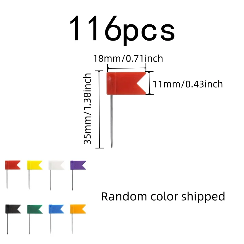 116 pcs Flag Push Pins, Random Color Flag Design, suitable for Map Chart Pinning, Lightweight Easy Push