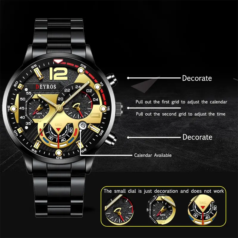 Luxury Fashion Mens Watches Stainless Steel Quartz Wristwatch Calendar Luminous Clock Men Business Casual Watch Reloj Hombre