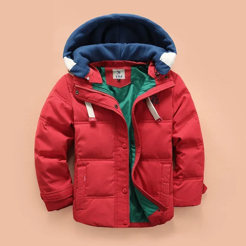 Children Down & Parkas 4-10T Winter Kids Outerwear Boys Casual Warm Hooded Jacket For Boys Solid Boys Warm Coats