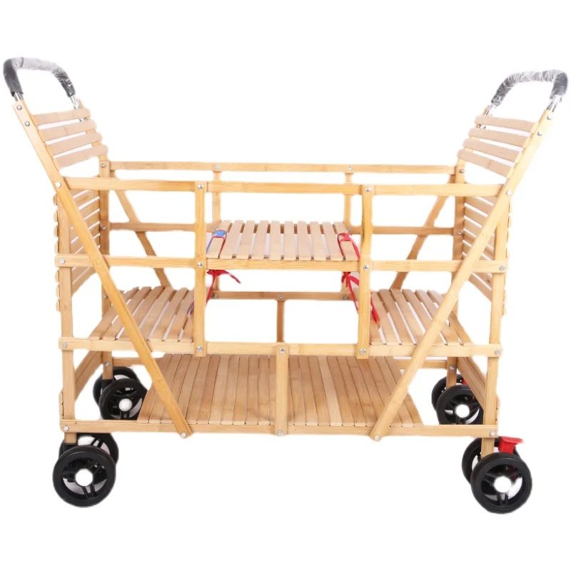 Twin strollers bamboo rattan children's small bamboo strollers can lie down and stand