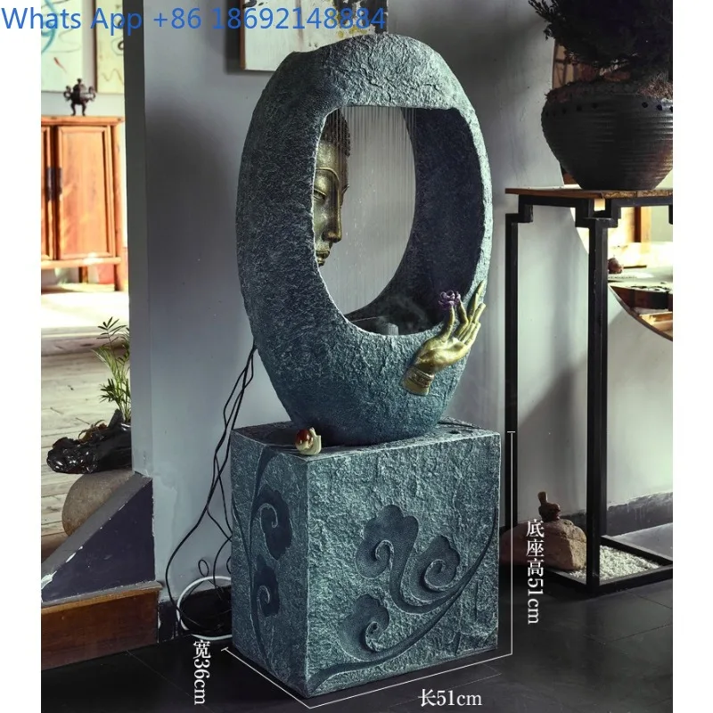 Buddha Statue Flowing Water Ornament Feng Shui Wealth Attracting Floor Fountain Office Zen Decorative Display - view 3