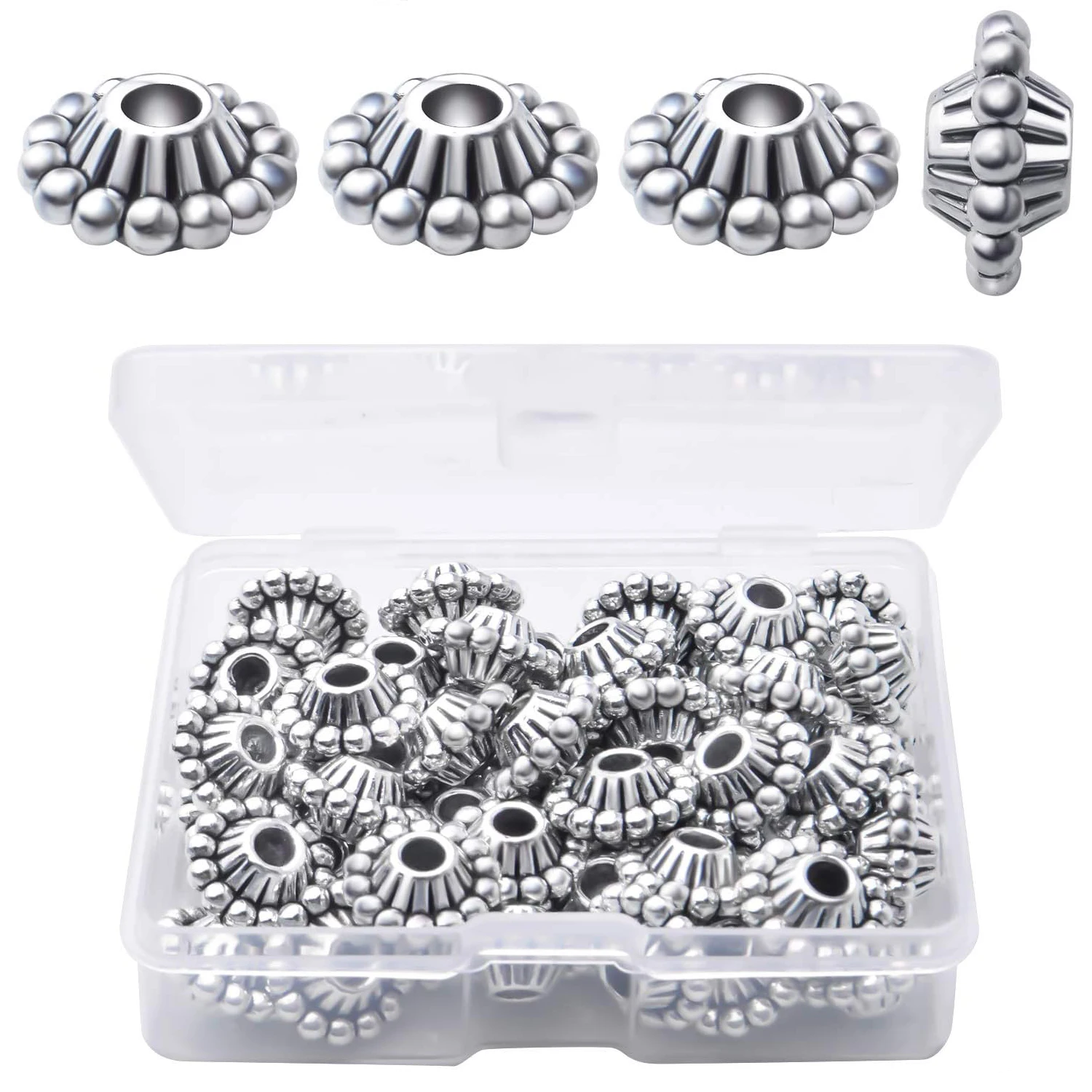 

50 шт. бусин-разделителей в форме цветка, тибетские разделители из сплава, европейские бусины с большим отверстием, разделители для украшений, шармы с коробкой для браслетов DIY