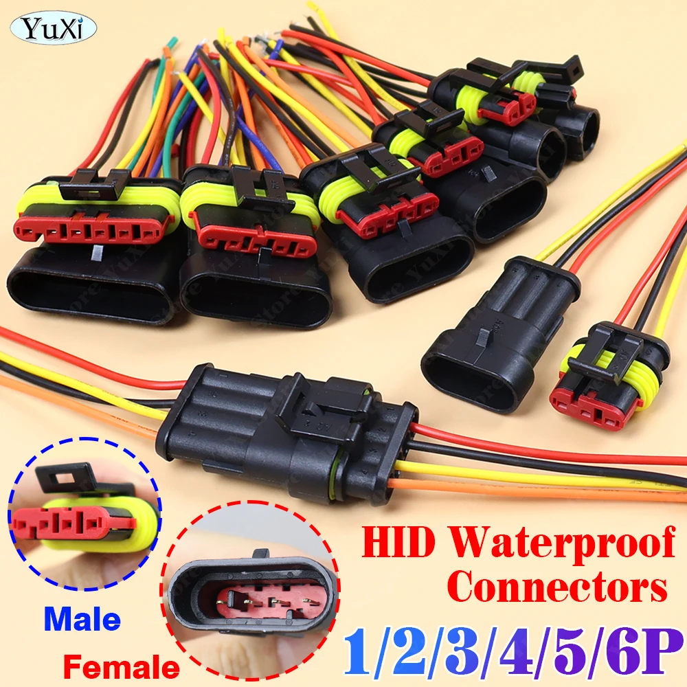 1-20Set HID Waterproof Connector 1/2/3/4/5/6 Pin Car Electrical Wire Connector Plug Truck Harness With Cable Wire Male Female