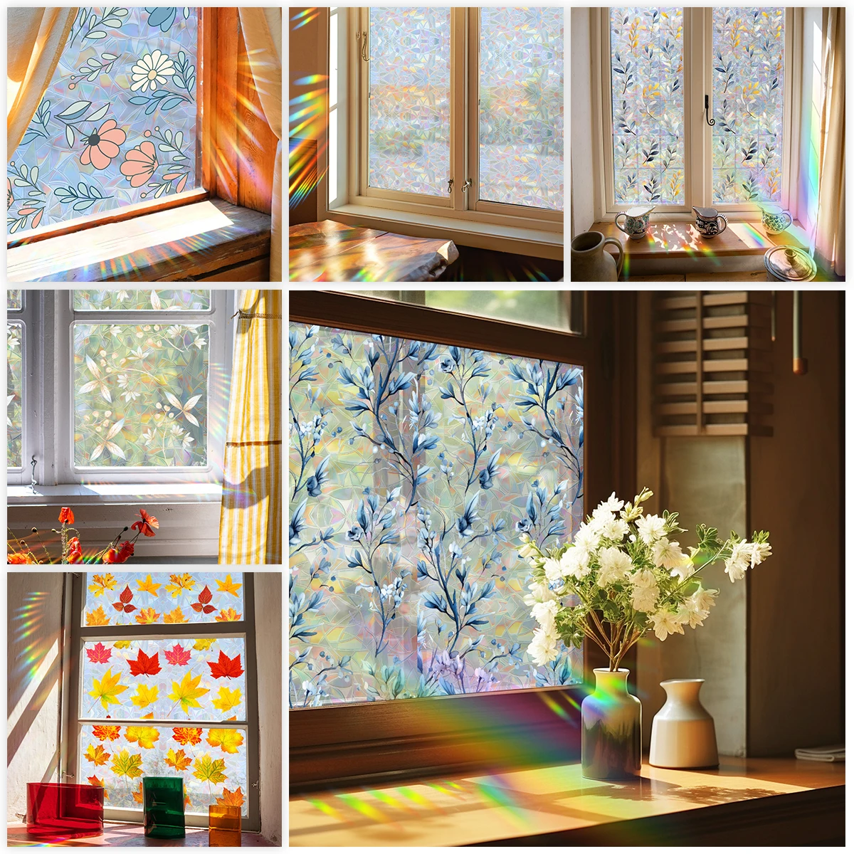 Suncatch Rainbow Window Privacy Film Glass Static Cling Film Bathroom Door Decor UV Protection Film Kitchen Office Sticker