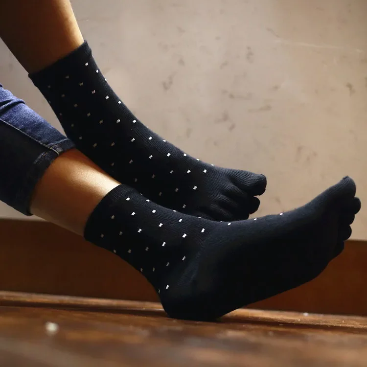 5 Pairs Thin Business Casual Dot Men Middle Tube Split Toe Cotton Five Finger Socks Men's Cotton Socks Toe Socks