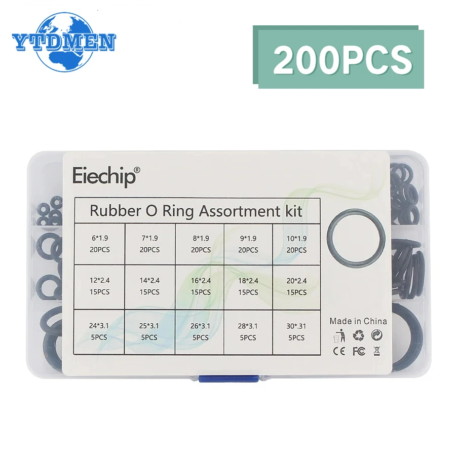 200PCS Rubber O Ring Assorted Set Nitrile Silicone Rubber Washer Gasket Sealing Waterproof O-Ring Ring DIY Electronic Repair Kit