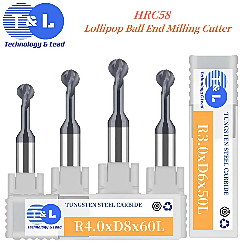 T&L HRC58 2/3Flute R1-R10 Ball T-shaped Arch Milling Cutter Tungsten Steel Carbide Nano Coating Lollipop Ball End Milling Cutter