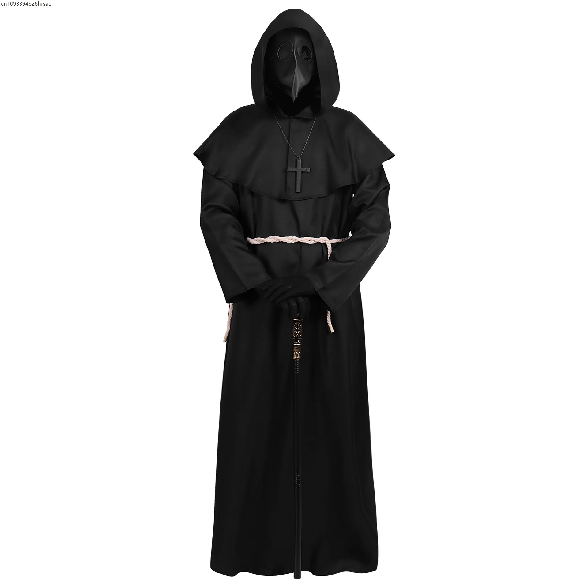 Nuovo Halloween Medievale Con Cappuccio Veste Peste Dottore Costume Cappello Da Uomo Monaco Cosplay Steampunk Sacerdote Horror Mago Mantello Mantello Puntelli