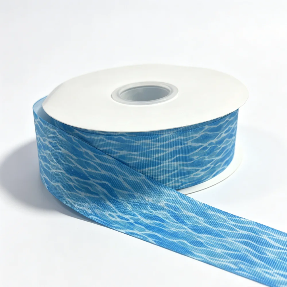 50yards Blue Water Ripple Grosgrain Ribbon for Hairbows DIY Craft Materials Handmade Accessories