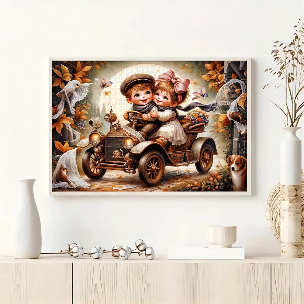 1000 pièces voiture vintage et jeunes puzzle-grand jouet de puzzle en papier pour adultes, jeu d'interaction familiale, décoration d'intérieur bricolage,