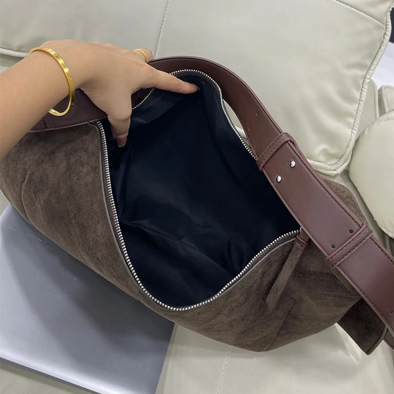 Vintage Faux Suede Slim Tote Bags For Women Luxury Designer Handbags And Purses 2024 New In Large Capacity Underarm Shoulder Bag