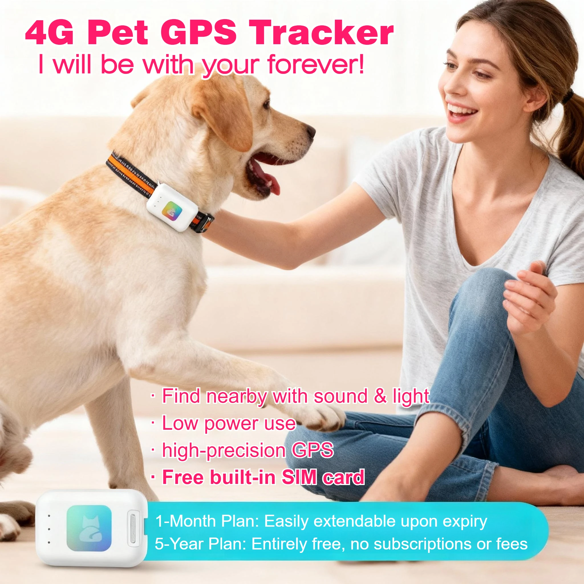 4G الكلب GPS المقتفي الياقة الذكية للحيوانات الأليفة الكلاب القطط لا رسوم شهرية لا اشتراك لا رسوم مخفية إنذار ضد الفقدان والسياج الجغرافي #1