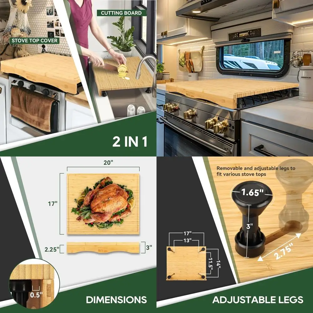 

Adjustable Leg Countertop Cutting Board with Juice Grooves for RV Stove, 17x20