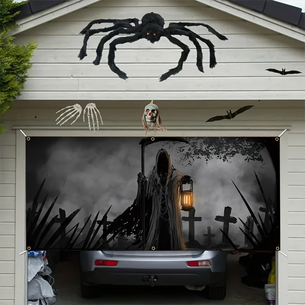 لافتة باب جراج الهالوين - شخصية مرعبة مع مصباح - مدخل مثير ليلة الهالوين - ديكور حفلات عائلية