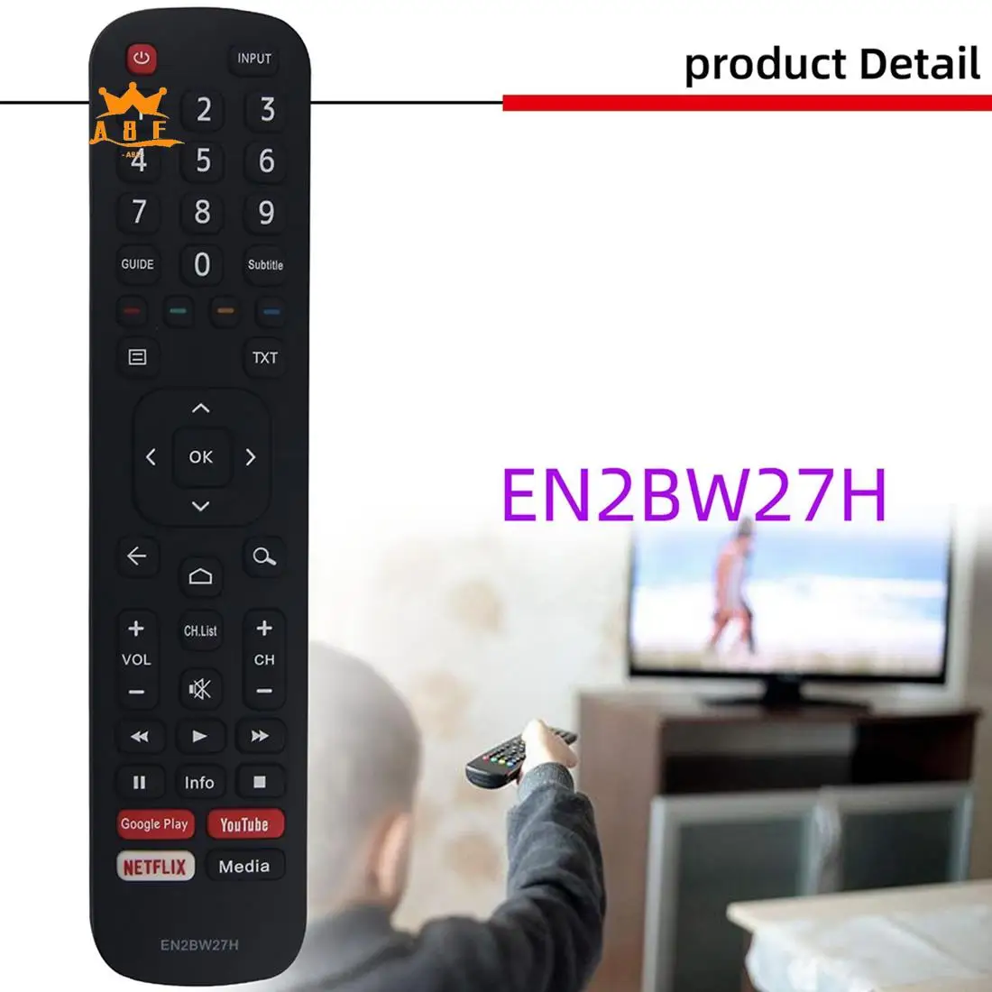 A08E-Remote Control Replacement EN2BW27H For Hisense HD Smart TV With Google Play Youtube