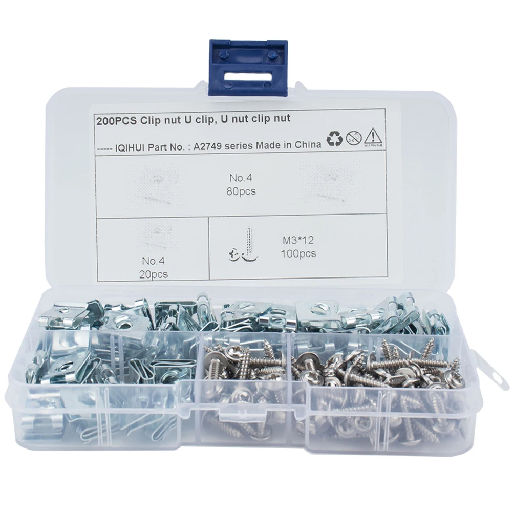 

200pcs U-shaped Reed Screw Set Self Tapping Nut Manganese Steel Spire Clip Fastener U Nut Car Kit Dashboard Panel Bumper Wire