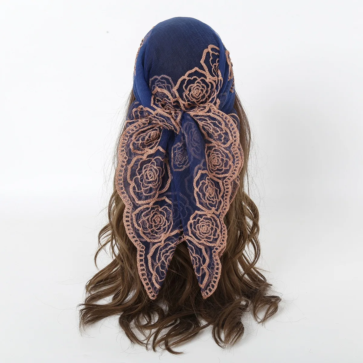 Women's headscarf wrapped in lace scarf, women's fashionable wedding headscarf image 4