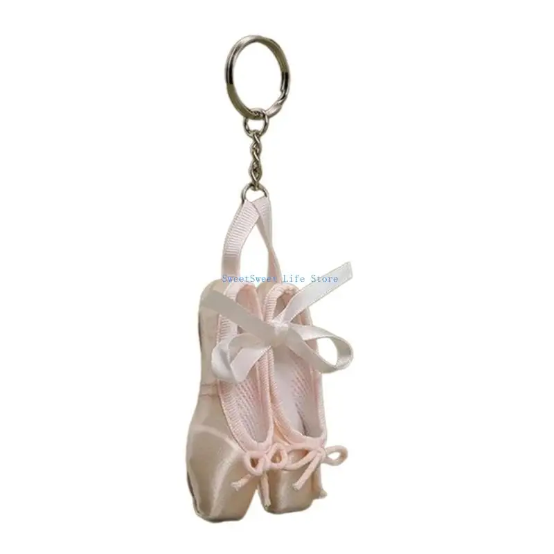 

D5QB Sweet Ballet Shoes Keychain Pendant Keyring Hanging Ornament Holder Backpack Handbag Charm for Girls Women