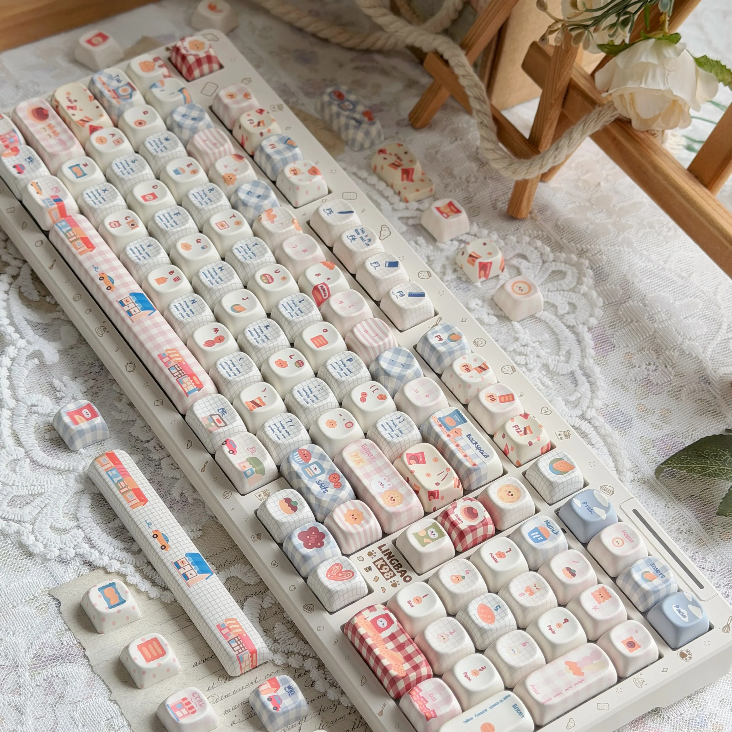 MAIMOOO Cookie Diary Keycap MOA Profile PBT Thermal Sublimation Custom Hand-painted Cute Snack Keycaps for Mechanical Keyboard