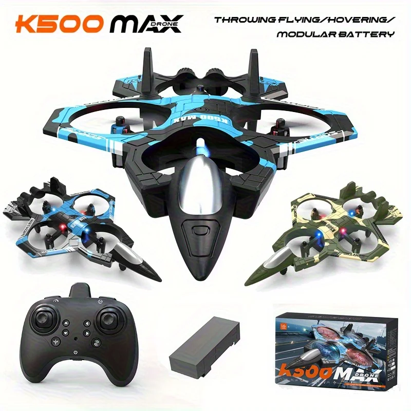 

Новый истребитель с дистанционным управлением K500MAX, четырехосевой беспилотный летательный аппарат с фиксированной высотой, катающийся и метательный игрушечный самолет со спецэффектами