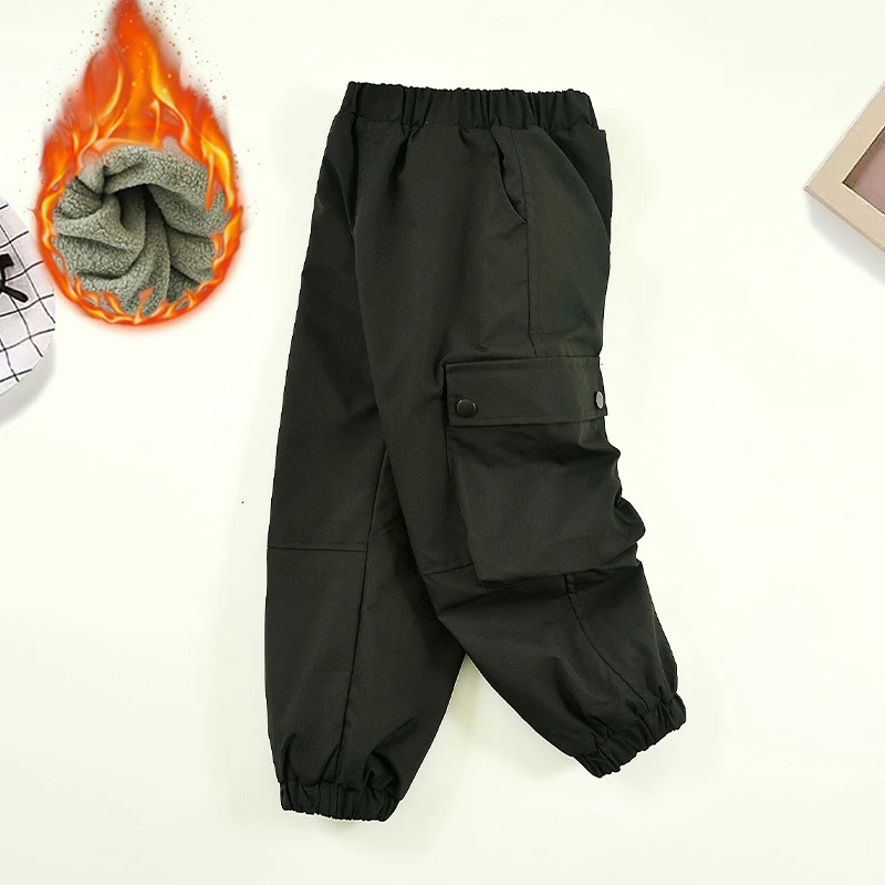 3-14Years Winter Teens Girls Fleece Pants Solid Warm Windproof Waterproof Children Outdoor Sport Trousers Kids Casual Sweatpants