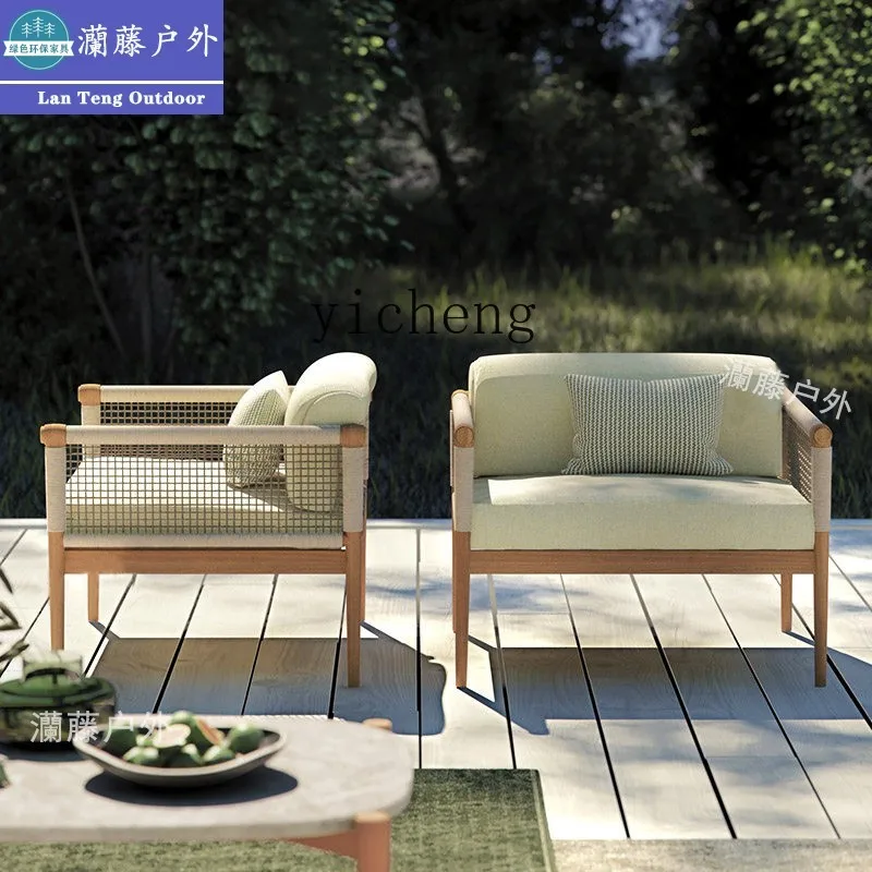 Outdoor Courtyard Rattan Woven Sofa Anti-corrosion Solid Wood Garden Balcony casual Rattan Sofa