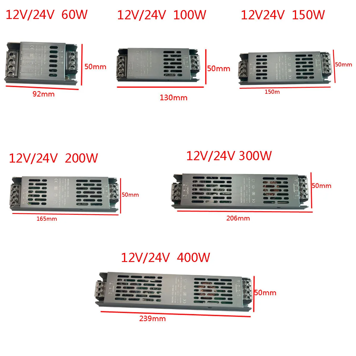 Ultracienki przełącznik LED Zasilacz DC 12V 24V Transformatory oświetleniowe 100W 200W 300W 400W AC190-240V Sterownik konwertera do pasków