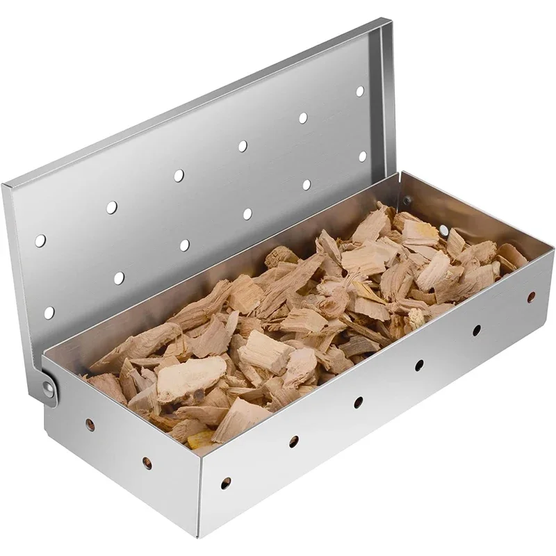 

BBQ Smoker Box Stainless Steel Wood Chips Smoker Box with Hinged Lid Heavy Duty BBQ Smoke Box For Charcoal Grilling YY224