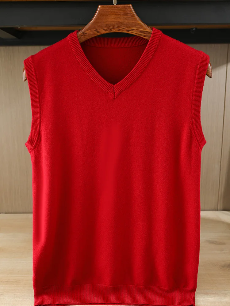 Loose Men's Woolen Vest Sleeveless V-Neck Knitted Sweater Base Shirt Korean Style Large Size Trendy Pure Color Fashion Vest